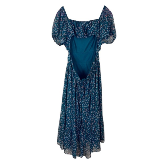 Altar'd State Green Floral Square Neck Prairie Peasant Fit N Flare Dress (L) - Picture 3 of 16